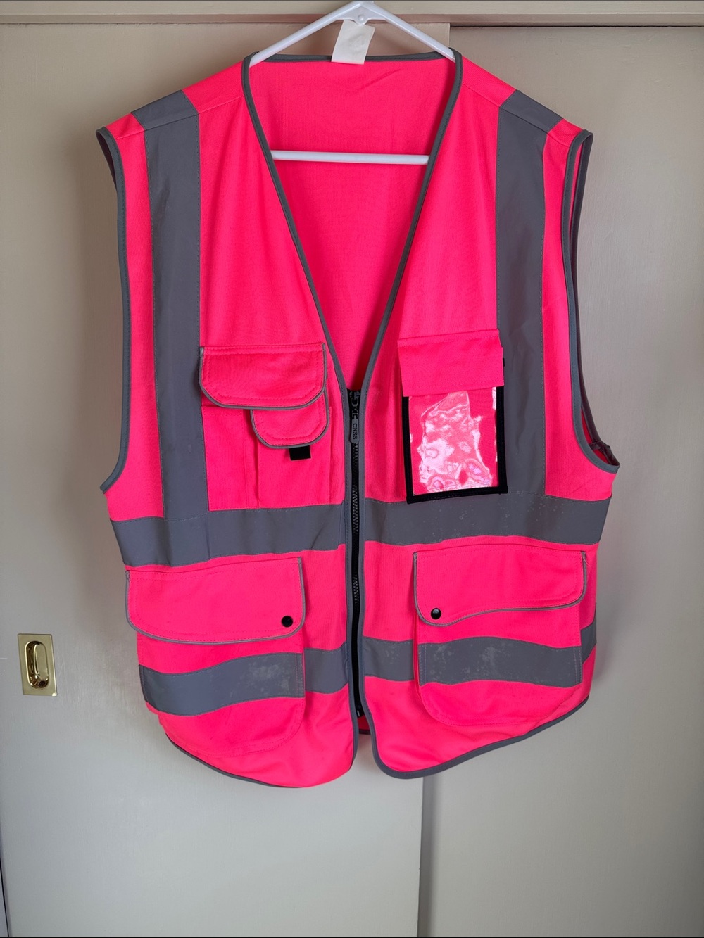 High-Visibility Pink Safety Utility Vest with Multiple Pockets